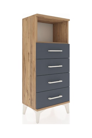 Arges Komodin Tek Raflı 4 Çekmeceli 44x30x106 Çam-antrasit Çam