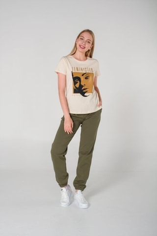 Vıshenka Kadın Bej Baskılı Penye T-Shirt Bej