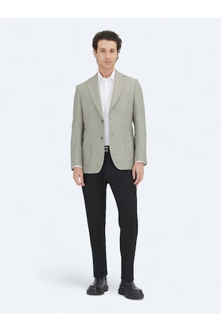 Kip Haki Düz Modern Fit Yün Karışımlı Ceket Haki