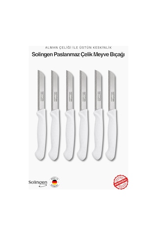Solingen Profesyonel Beyaz Meyve Bıçağı Ultra Keskin Paslanmaz Çelik Mutfak Bıçağı 6'lı Set Beyaz