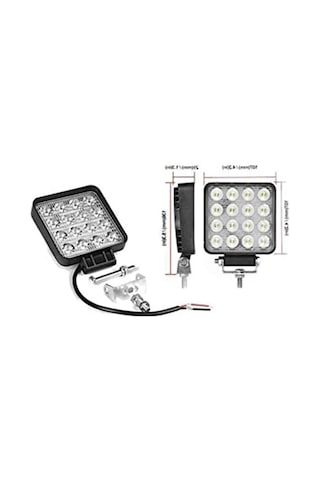 16 Led Kare Sis Farı, 12-24v 48 Watt Beyaz Işık İle Off Road Kullanım Abanoz