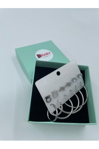 Xbaby Baykuş,yılan,tektaş Ve 3 Lü Halka Gümüş Renk Çelik Küpe Seti Altın - Gümüş Xbaby Baykuş,yılan,tektaş Ve 3 Lü Halka Gümüş Renk Çelik Küpe Seti Altın - Gümüş