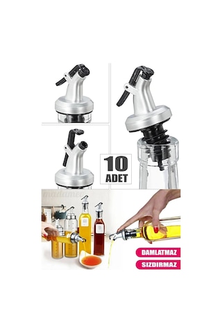 10'lu Sızdırmaz Yağdanlık Şişe Başlığı Ucu Yağlık Sirkelik Sosluk Tıpası Damlatmaz Şişe Tapası Seti