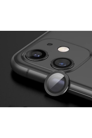 Apple İphone 12 Mini Kamera Koruyucu Lens Mercek Metal Çerçeveli 2li Set Siyah Black