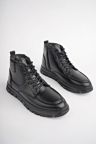 Muggo Gilberto Garantili Fermuarlı Bağcıklı Kürklü Hafif Taban Erkek Bot Siyah