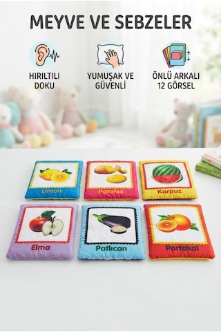 Eğitici Soft Kartlar Meyve - Sebze Bebekler İçin Güvenli İlk Öğrenme Kartları