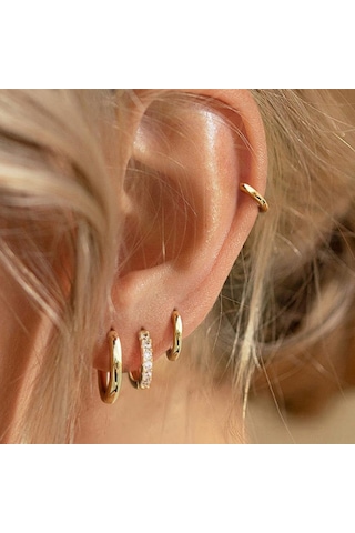 Kangvka 14k Altın Kaplama Zirkon Taşlı Kadın Küpe Seti - 4 Çift Farklı Stiller Loop Ve Stud - Günlük & Resmi Etkinlikler İçin Gold