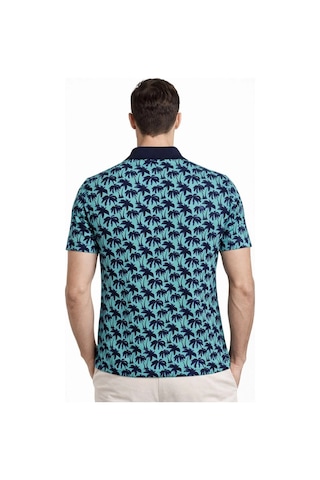 Erkek Pike Kumaş Polo Yaka Palmiye Desenli Tişört Kısa Kol Yazlık T-shirt - Turkuaz Çok Renkli