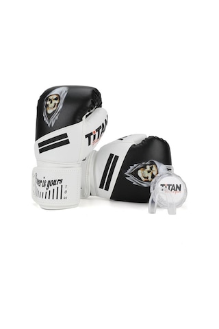 Titan Sport Siyah Beyaz Hayalet Kurukafa Desenli Boks Eldiveni 2'li Set Siyah