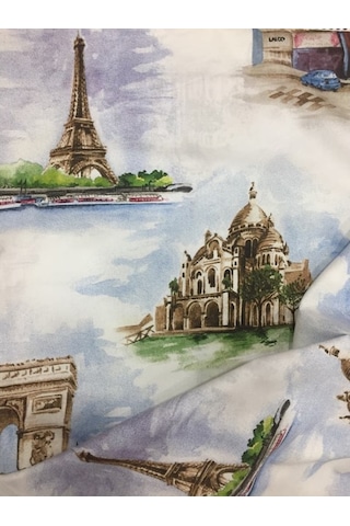 Taç Nevresim Kumaşı %100 Pamuk Paris Şehir Temalı En 240Cm 57Tel