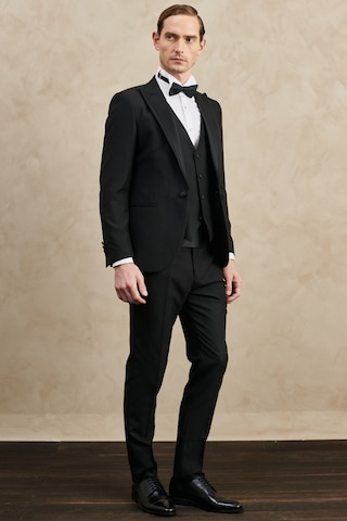 Ac&Co / Altınyıldız Classics Erkek Siyah Slim Fit Dar Kesim Kırlangıç Yaka Desenli Klasik Smokin Takım
