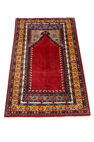 El Dokuma Vintage Kafkas Halısı 103x160 Kırmızı %100 Yün Namazlık