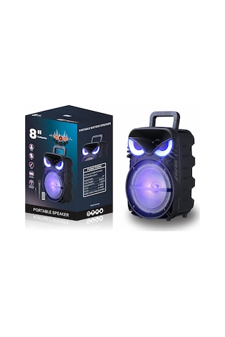 Rgb Işıklı Parti Karaoke Hoparlör Bluetooth, 8 İnç Güçlü Bas, Mikrofonlu, Fm Radyo Ve Tws Stereo Ses