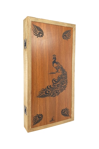 Simya Figür Tavla Tavus Kuşu (Ceviz Kaplama)