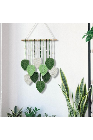 Homyl Makrome Duvar Asılı Bohem Dokuma Goblen Şık Yeşil