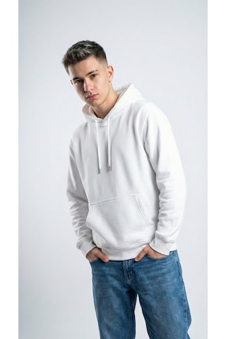 Hoxie Unisex Rahat Kesim Pamuklu Yumuşak Dokulu İçi Polarlı Basic Desenli Kapüşonlu Sweatshirt Beyaz