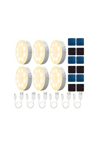 Willowhaven 6'lı Amill Akıllı Led Hareket Sensörlü Usb Şarjlı Sabit Ve Algılamalı Yumuşak Warm White Işık 16renk Şarj Edilebilir