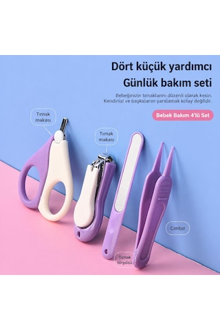 Valkyrie Kutulu 4'lü Bebek Tırnak Bakım Seti Güvenli Bebek Tırnak Makası Törpü Cımbız Ve Makas Seti