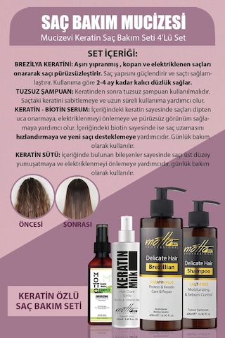 Motto Plus Professional Keratin Bakımı Saç Bakım Mucizesi 4'lü Set Keratin - Şampuan - Keratin&biotin Serum - Keratin Sütü Tüm Saçlar