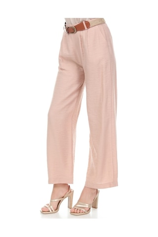 Bluence Beli Kemerli Bol Paça Pembe Pantolon Açık Pembe