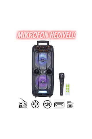 Bluetooth Hoparlör Ultra Büyük 8 İnç 2 Çift Parti Hoparlör Işıklı Mikrofonlu 60cm Speaker Aux/fm/usb
