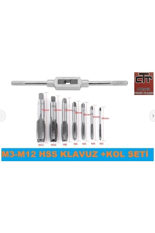 Klavuz Seti+Kol M3-M4-M5-M6-M8-M10-M12 Metrik Diş Açma Klavuzları