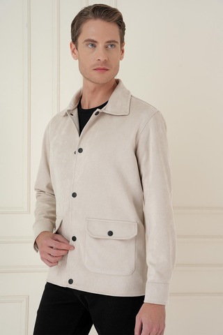 Comfort Fit Mono Yaka Kapaklı Cep Casual Taş Ceket C 699 Taş