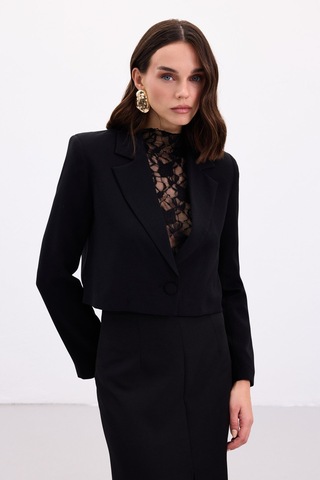 Sateen Luna Kısa Ceket - Siyah-136880 Siyah