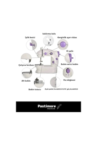 Pastimore Premium Taşınabilir Elektrikli Hız Ayarlı Kademeli Otomatik Mini Dikiş Makinesi