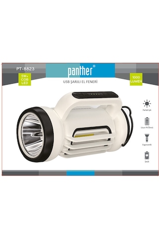 PANTHER PT-8823 USB ŞARJLI EL FENERİ Beyaz