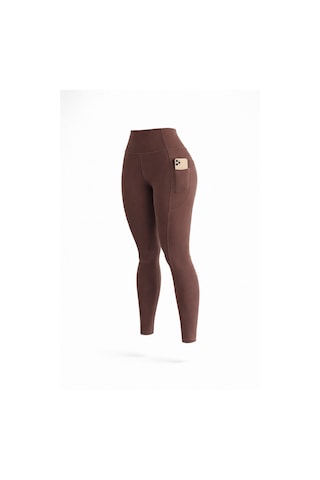 Balenbi Haute Kadın Yüksek Bel Toparlayıcı Çift Cepli Leggings Fitness Tayt 1092 Kahverengi