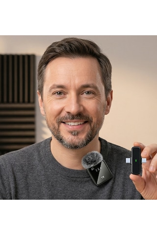 2'li Kablosuz Yaka Mikrofonu Type-c Lightning Gürültü Engelleme 2.4g Profesyonel Set- Vlog Mikrofonu