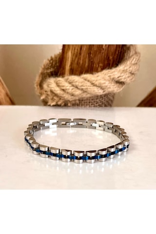 Gns Aksesuar Lacivert İnce Şık Çelik Paslanmaz Erkek Bileklik 21cm Lacivert