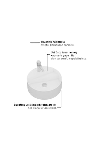Seramiksan Livello Tezgah Üstü Yuvarlak Batarya Delikli Lavabo 42 CM