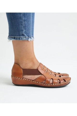 Venüs Malin Hakiki Deri Comfort Ortopedik Kadın Sandalet Taba