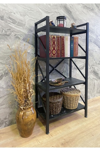 Demo Tanraf Mira Lüx Black 4 Raflı Kitaplık Dekoratif Raf 120X60 Cm. E