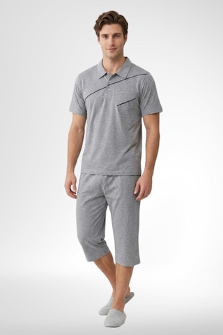 Mecit Pijama Mecit 4007 Gri Büyük Beden %100 Pamuk Kapri Erkek Pijama Takımı