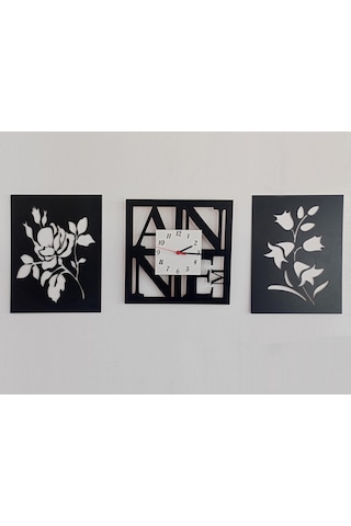 3 Lü Set Duvar Saati Beyaz - Siyah