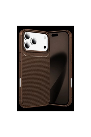 Newface Apple iPhone Uyumlu 18 Pro Max Auto Focus Karbon Kapak - Kahverengi Düz Renkli