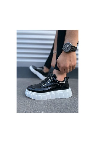 DMR Elegance Jy010 Cloud Bağcıklı Rugan Erkek Günlük Sneaker Ayakkabı Rbt - Siyah