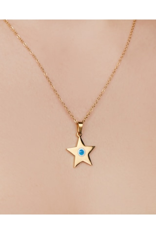 Lekka Design Kadın Kararmaz Çelik Takı Nazar Boncuklu Yıldız Kolye Altın