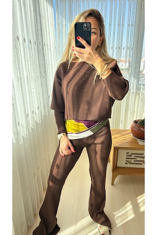 Elif Tarakçı Butik Kahverengi Triko Takım Kahverengi