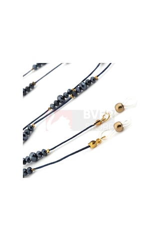 Modern Kristal Boncuk Gözlük Askısı-Abiye Lüx Model Siyah