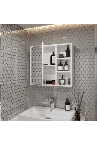 Rosepal Mobilya Luna Banyo Tuvalet Aynalı Beyaz Dolap 65' Beyaz