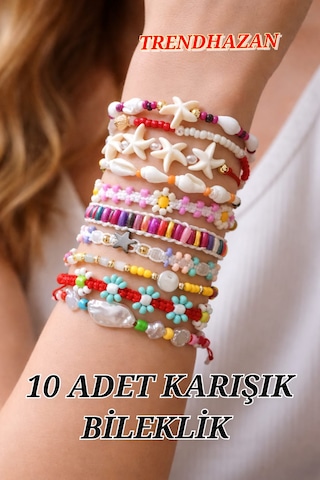 A Kalite El Yapımı Özel Tasarım 10'lu Avantajlı Paket Kadın Bileklik Seti Çok Renkli