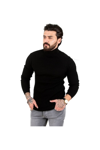 Deepsea Erkek Siyah Balıkçı Yaka Örme Kazak 2100015 Siyah