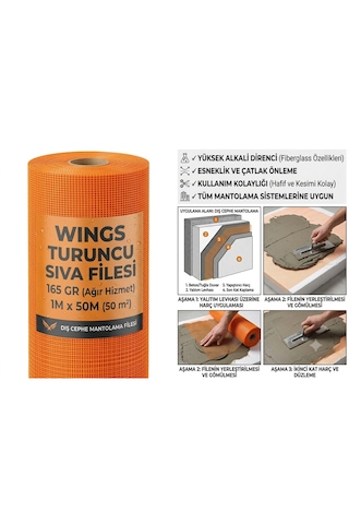 Turuncu Sıva Filesi 165 Gr Dış Cephe Mantolama Filesi 1m X 50m