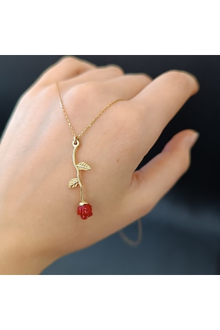 925 Ayar Gümüş Gül Modelli Harika Tasarım Altın Kaplama Kolye Gümüş