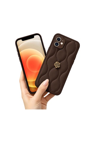 Apple İphone 11 Uyumlu Kılıf Zebana Camellia Deri Kılıf Kahverengi