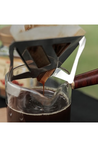 Mufunye Piknik Ve Kamp İçin Taşınabilir Çelik Kahve Filtreleme Seti - Katlanabilir, Hafif Ve Pratik Kullanım Gümüş